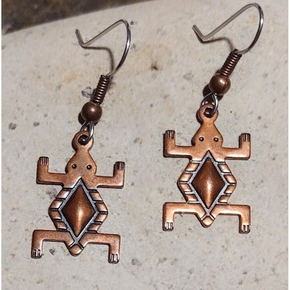 Vintage Wheeler Copper Turtle Southwestern Earrings - Picture 1 of 5